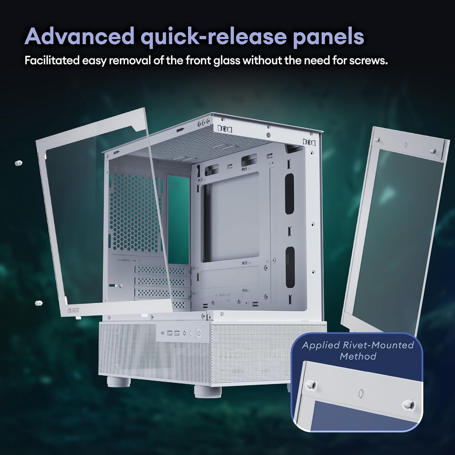 Okinos Aqua 3, Micro ATX Case, MATX PC Case with 3 X 120mm 3-Pin ARGB Fan Pre-Installed, Panoramic View Tempered Glass Front & Side Panel, with Type C Port, White